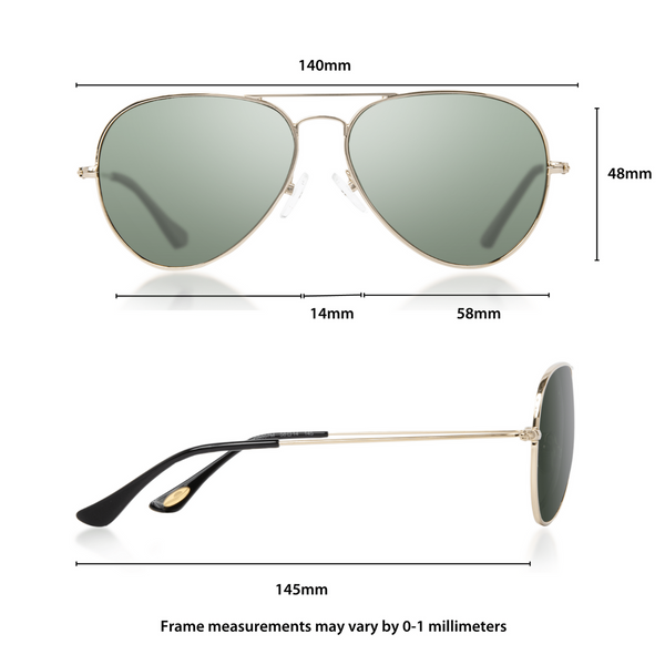 Share 157+ aviator sunglasses size guide